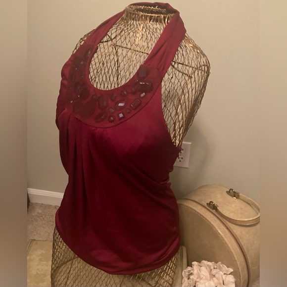 The Limited Deep Red Halter with Jeweled Neckline - Picture 2 of 8